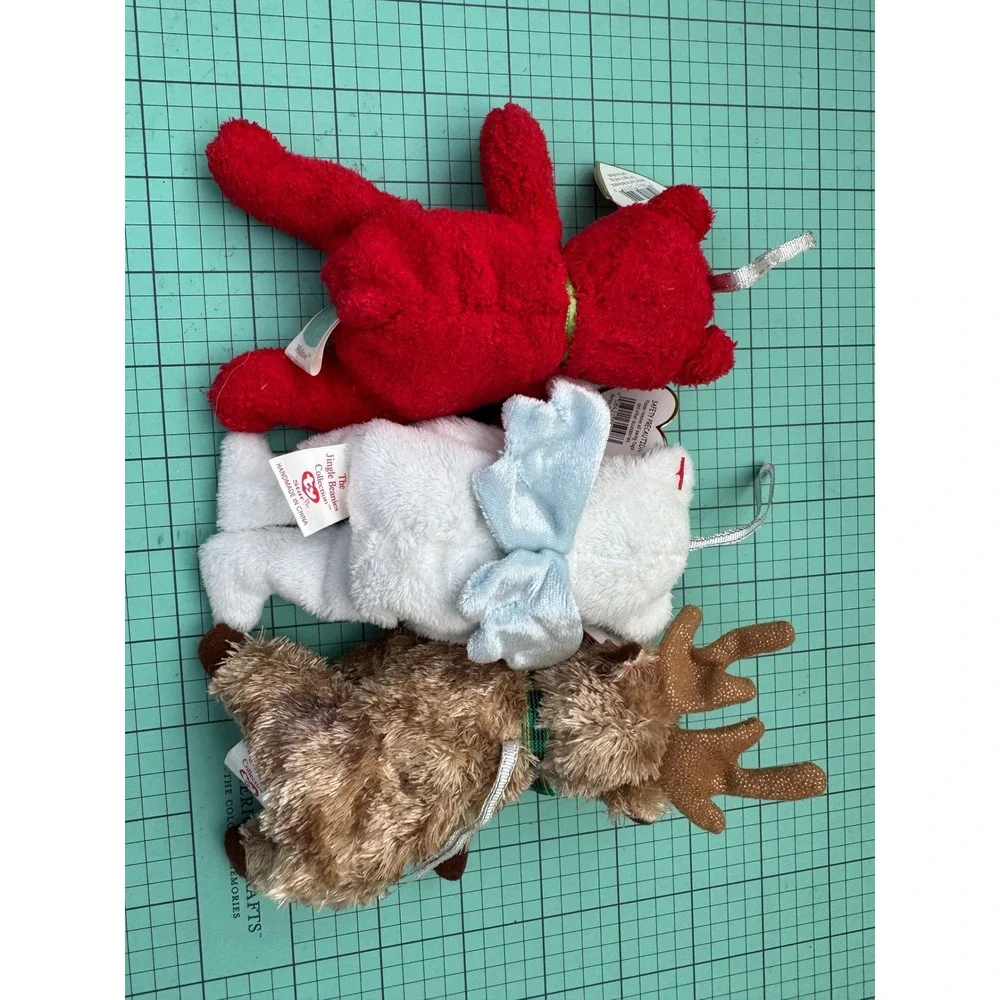 Ty Jingle Beanies Christmas Ornament Lot Red White Bear Reindeer Plush Set 2004